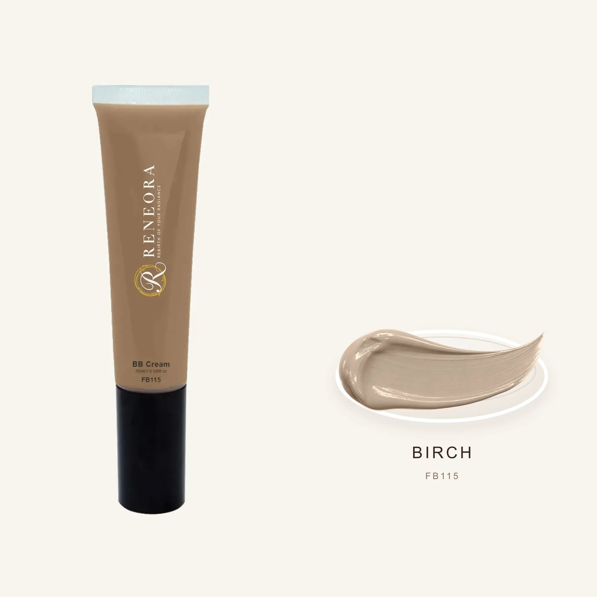 BB Cream Birch FB115 product and real cream texture
