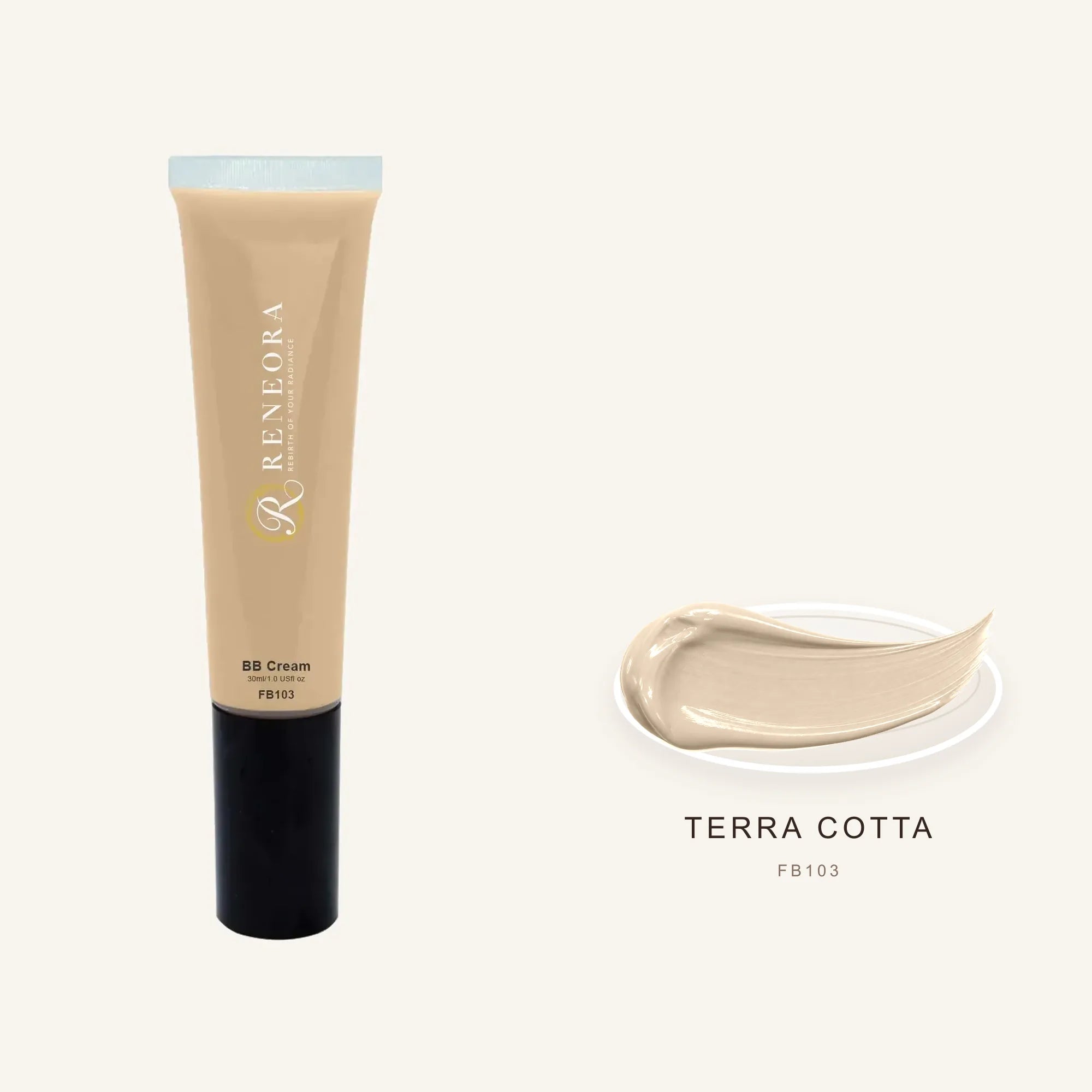 BB Cream Terra Cotta FB103 product and real cream texture