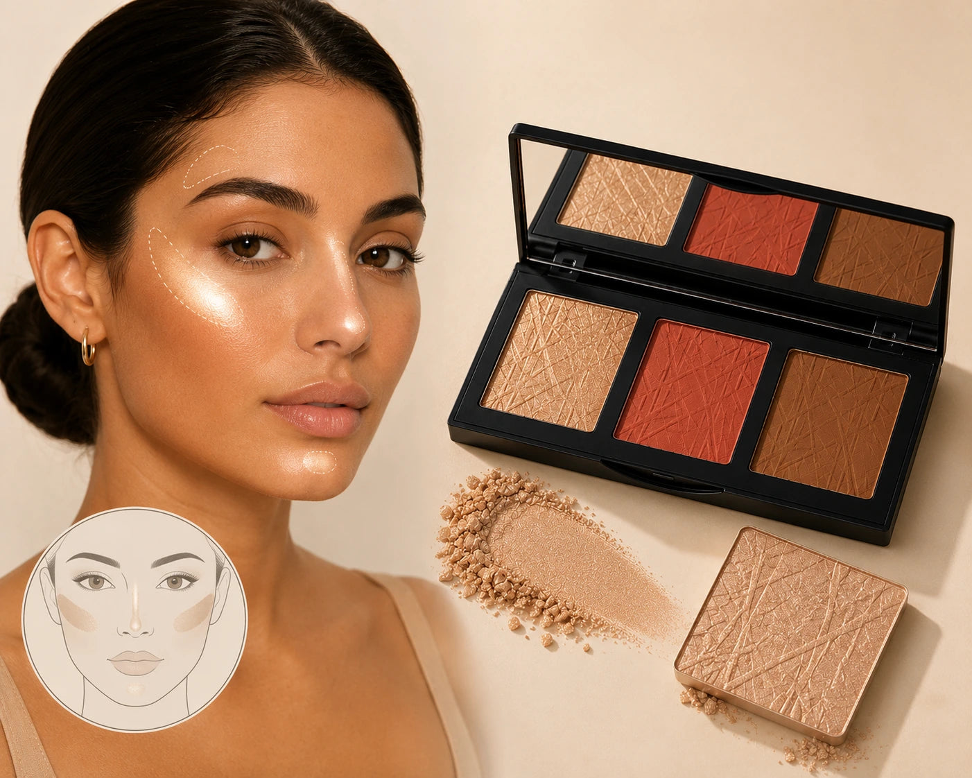 Highlight placement on the high points of the face