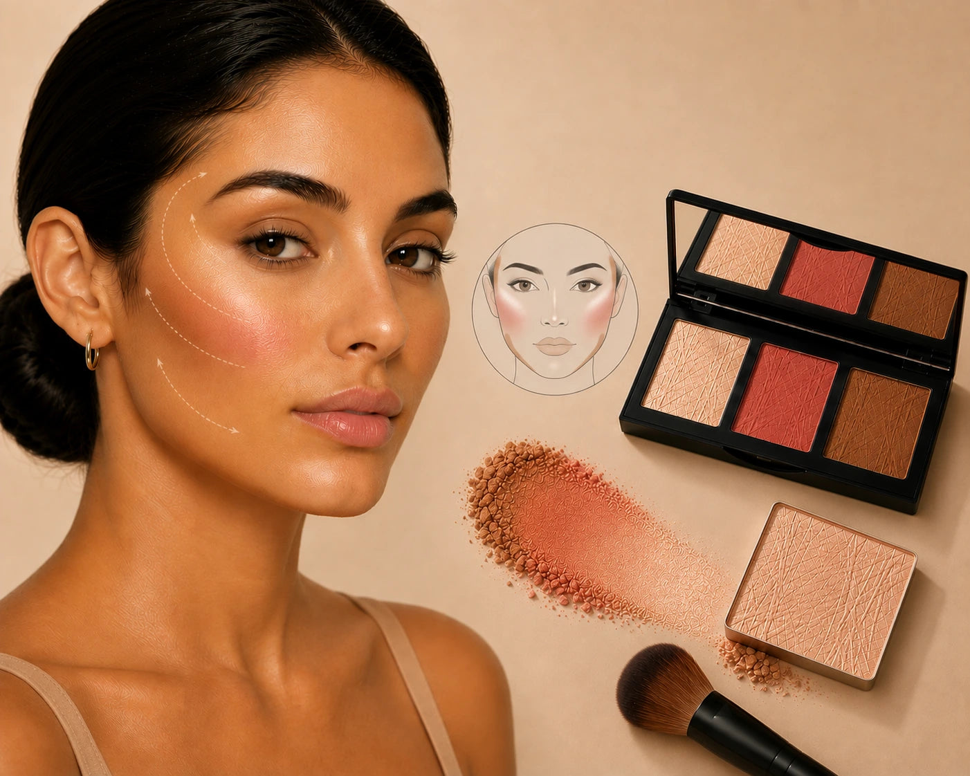 Bronze blush and highlight being blended together for a seamless finish