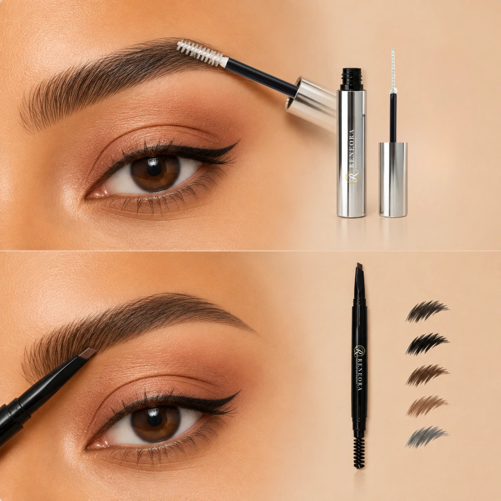 Eyebrow pencil and gel placement through the natural brows
