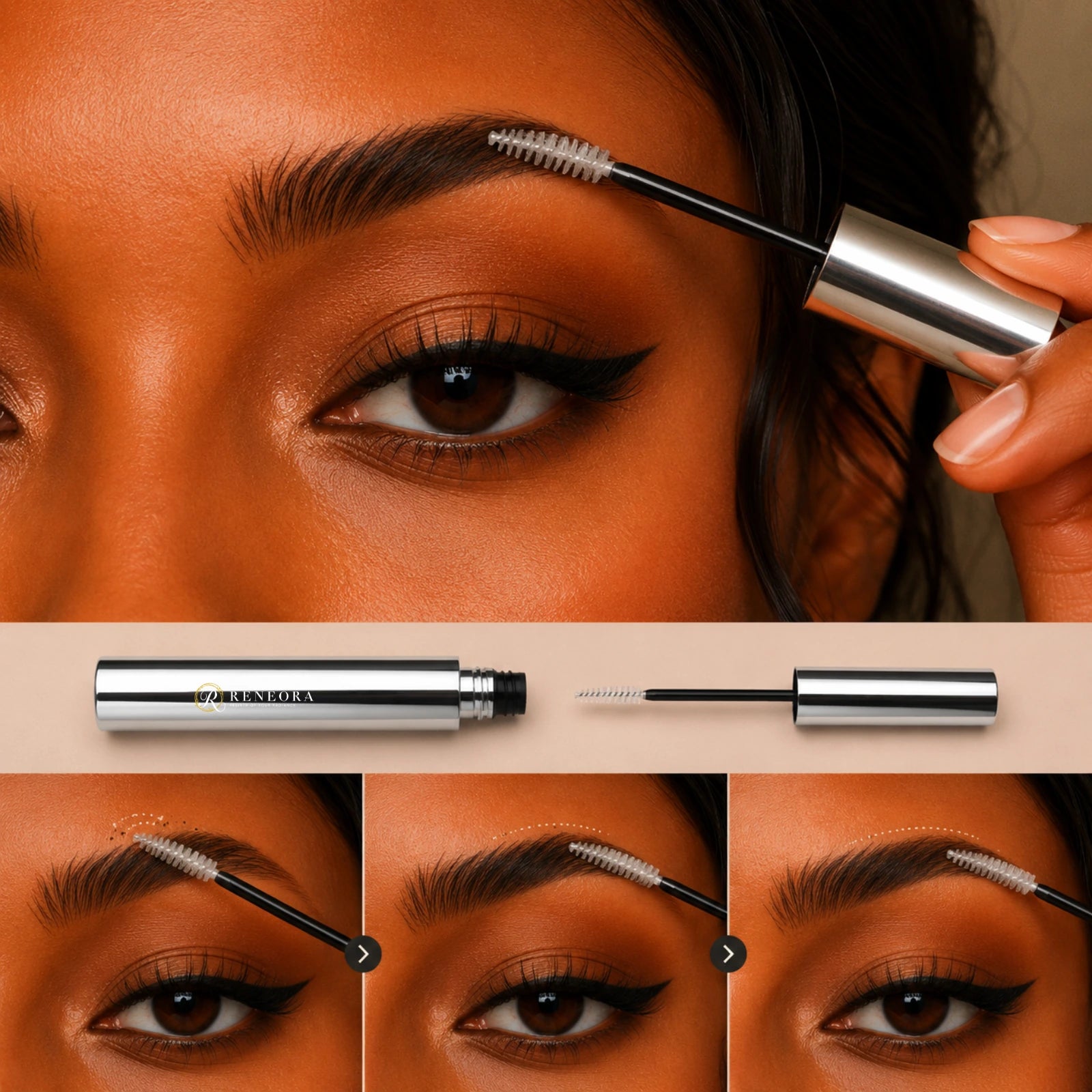 Reneora Eyebrow Gel brushing and setting the finished brow shape
