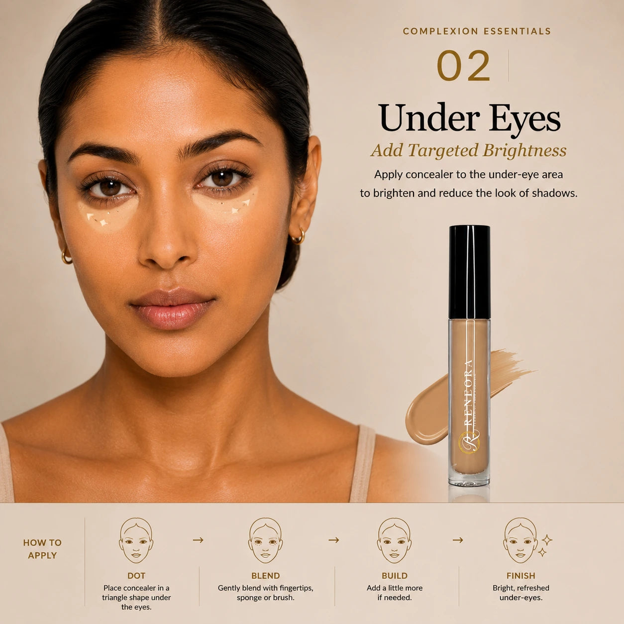 Concealer placement beneath the eyes