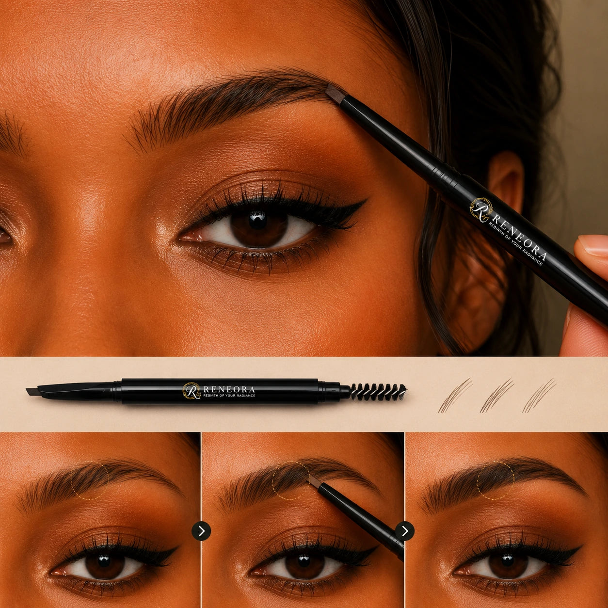 Reneora Automatic Eyebrow Pencil filling only sparse brow areas with hair-like strokes