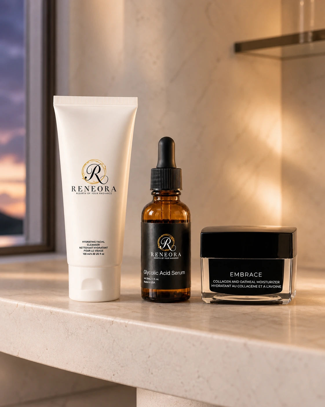 Reneora evening skincare products