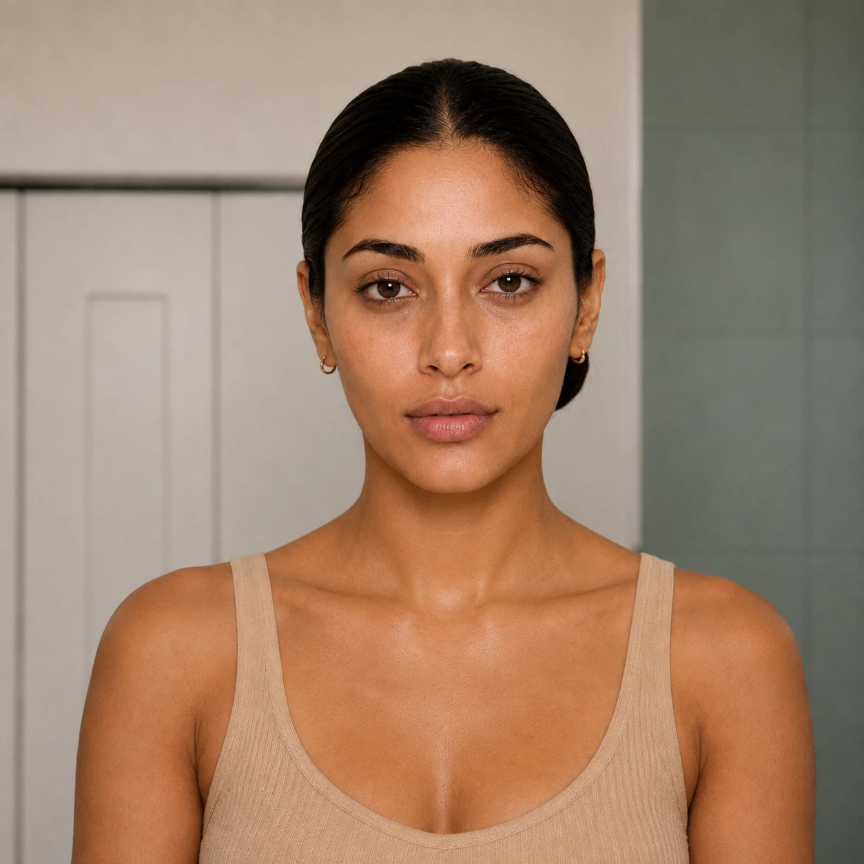 Natural complexion before Reneora complexion makeup