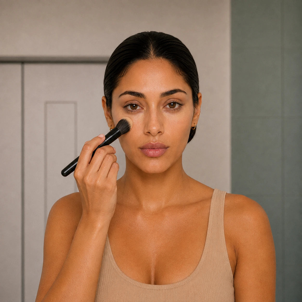 Foundation and concealer being blended for a seamless finish