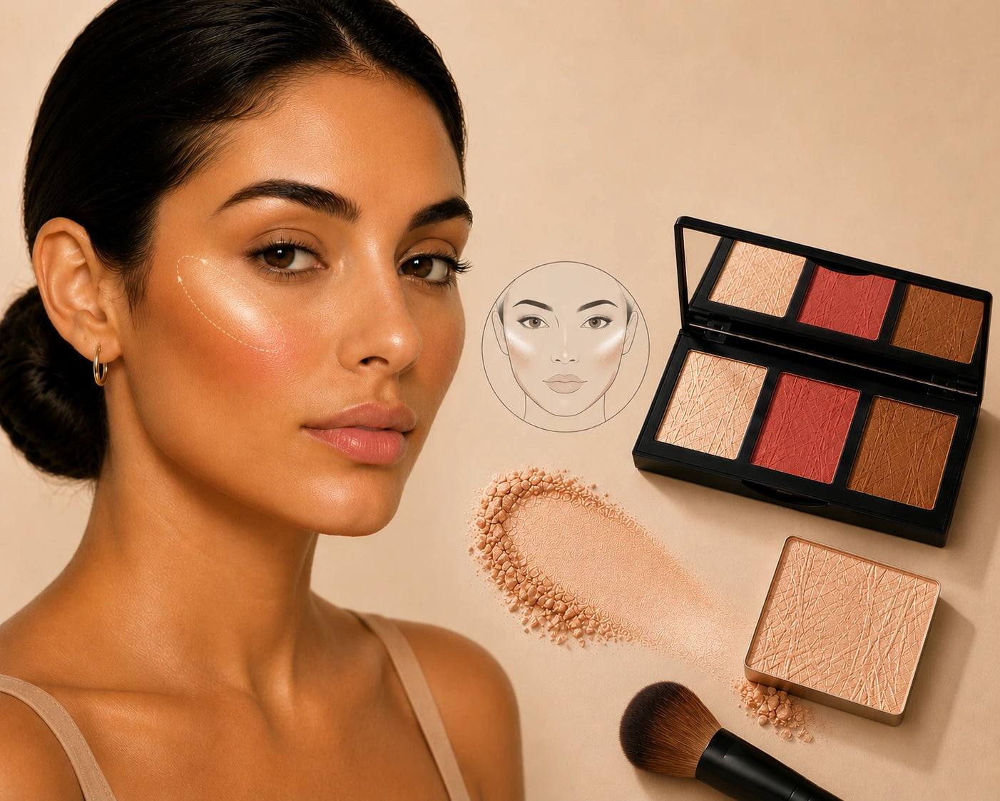 Highlighter being applied to the high points of the cheekbones
