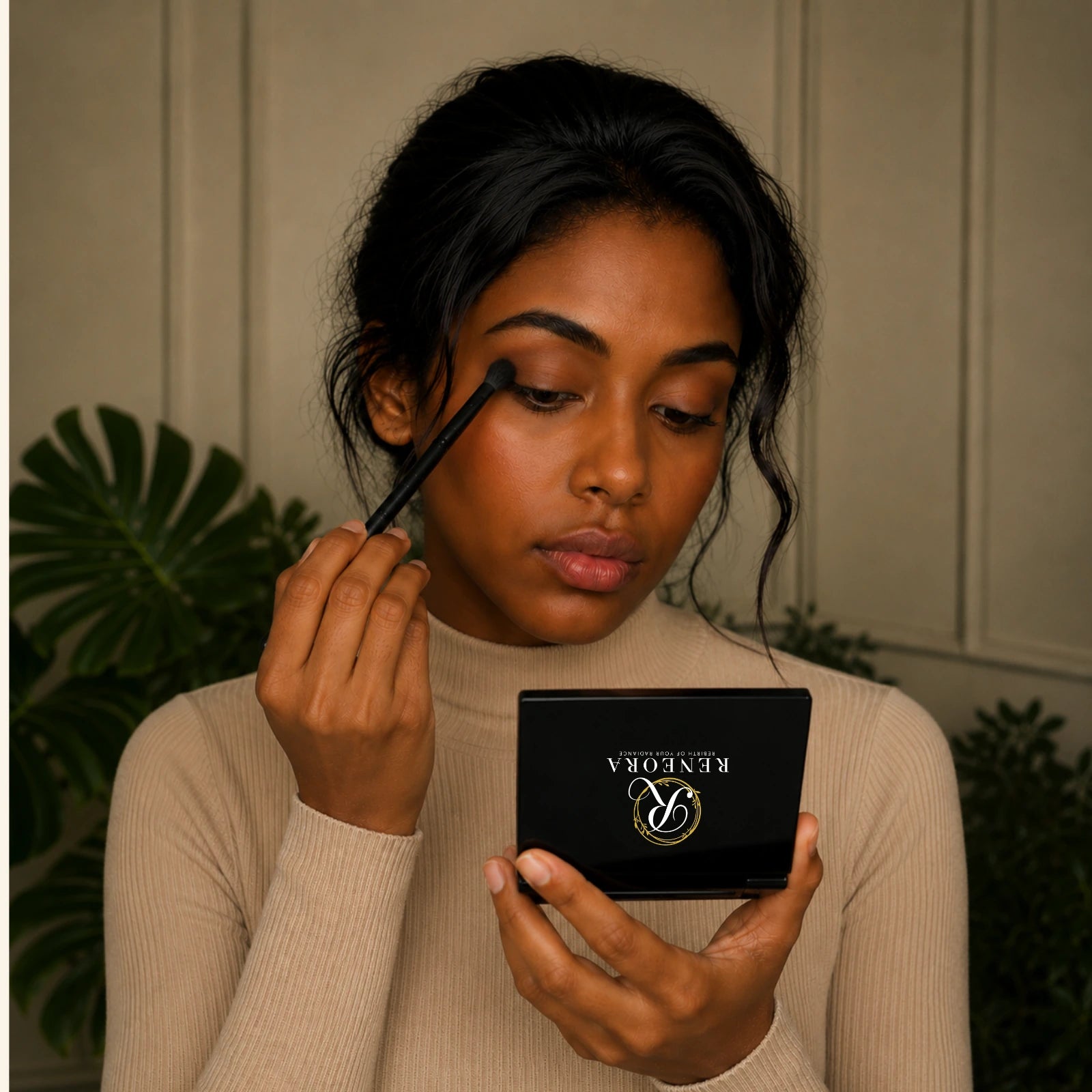 Eyeshadow being softly blended through the crease