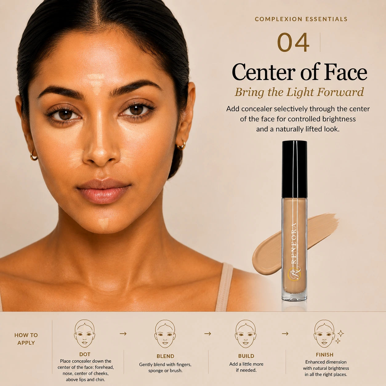 Concealer placement through the center of the face