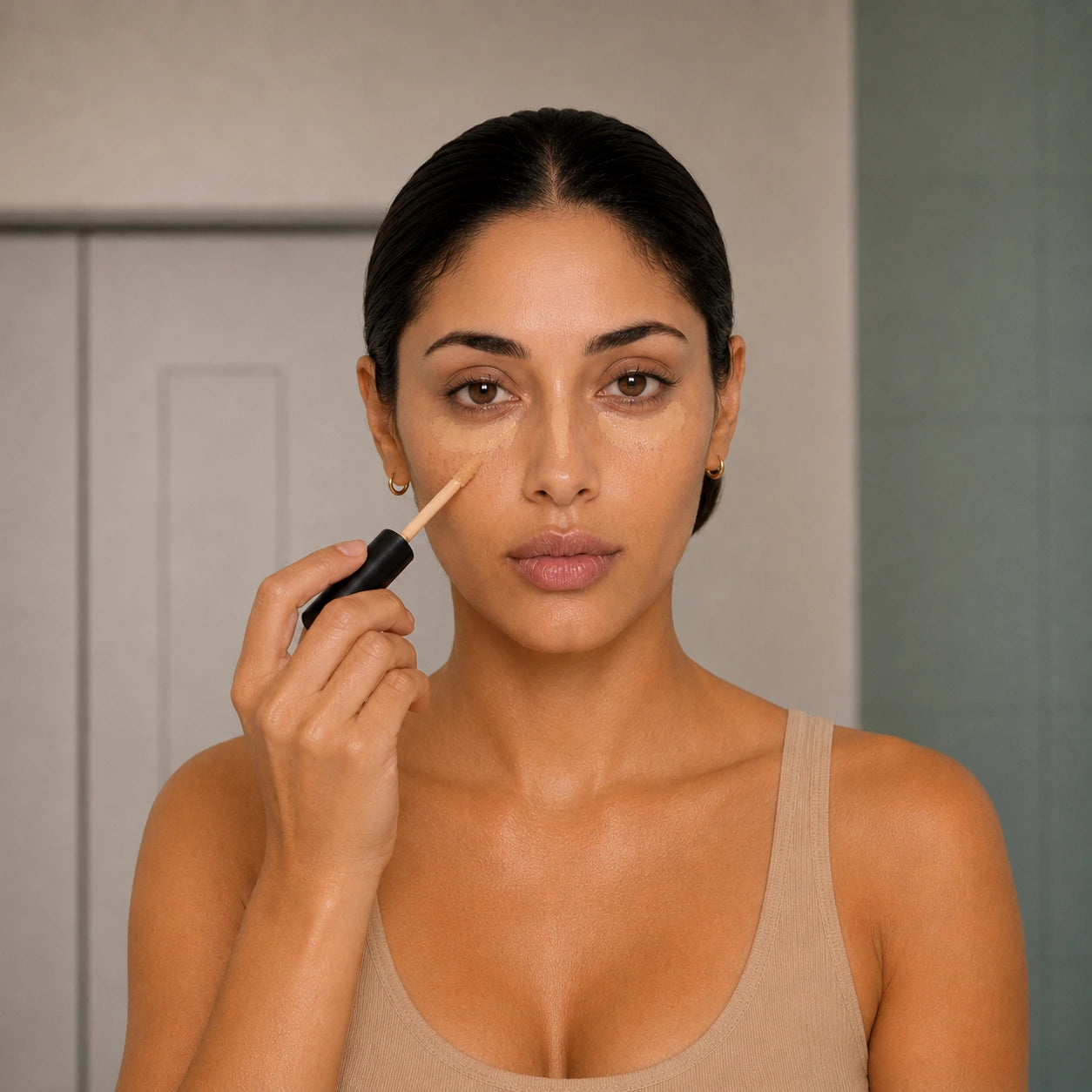 Concealer being applied selectively to targeted areas