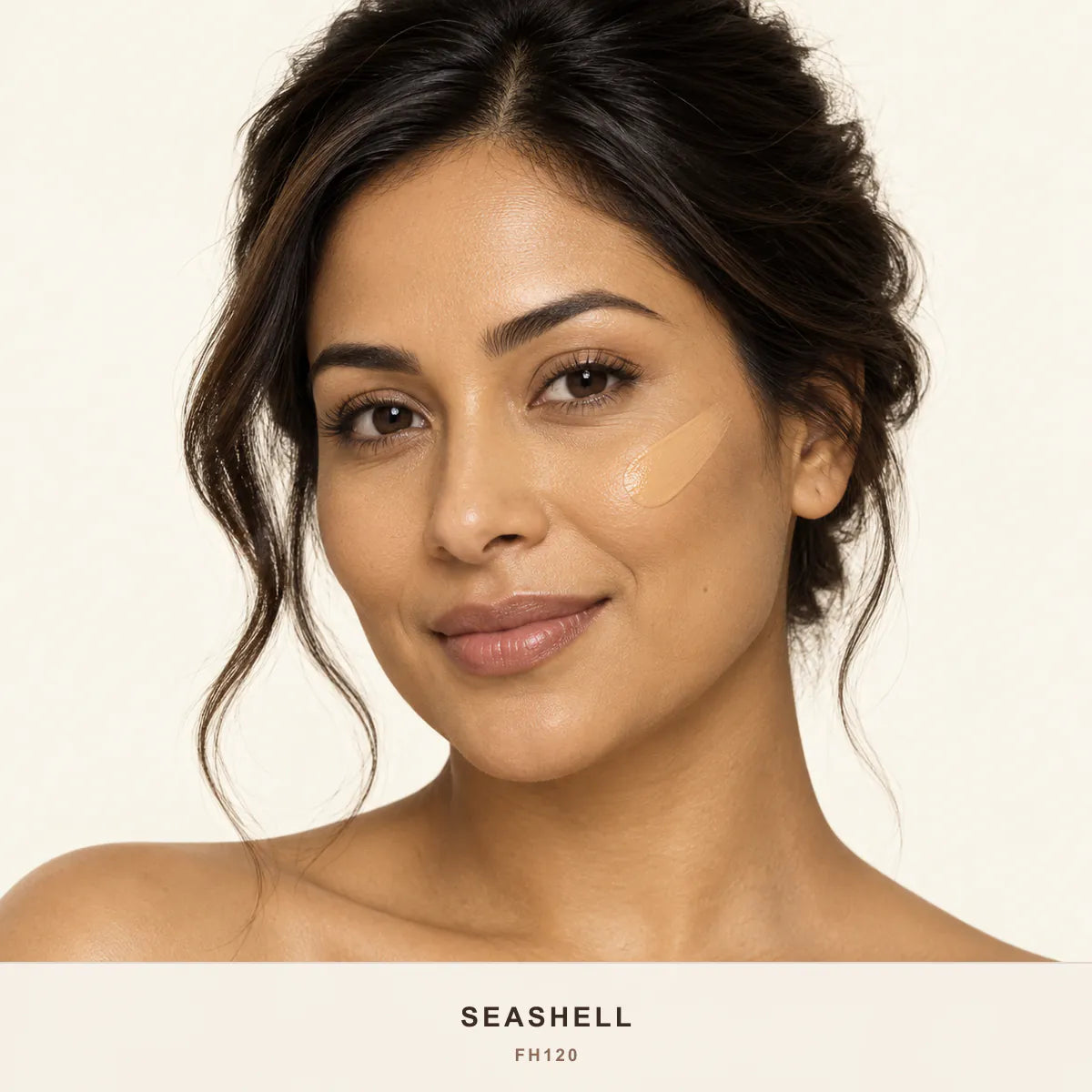 Full Cover Foundation Seashell FH120 worn by a model