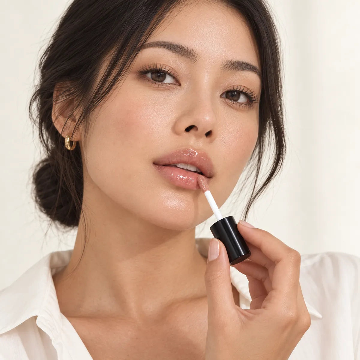 Lip Gloss Clear LG01 applied by a model