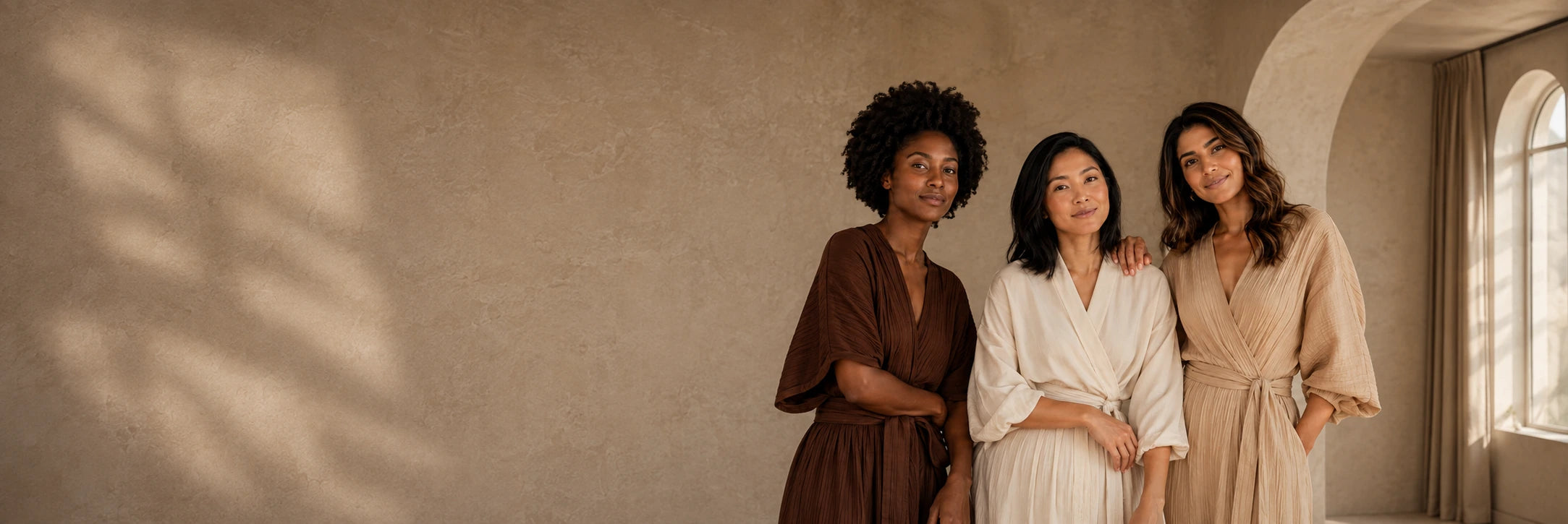 Three women together in warm natural light
